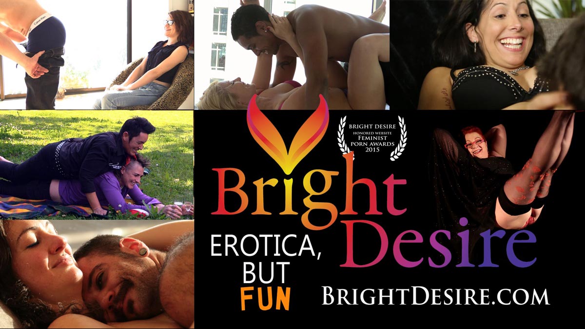 Bright Desire: Erotica, but FUN. Winner Feminist Porn Awards Best Website. Images show couples laughing and being sexy together
