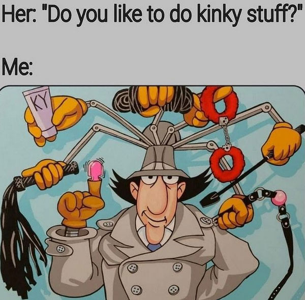 Her: Do you like kinky stuff? Me: Picture of Inspector Gadget