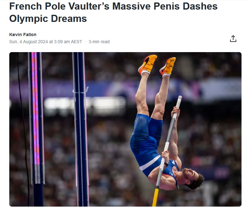 French Pole Vaulter’s Massive Penis Dashes Olympic Dreams - pic of just before the penis knocked off the bar