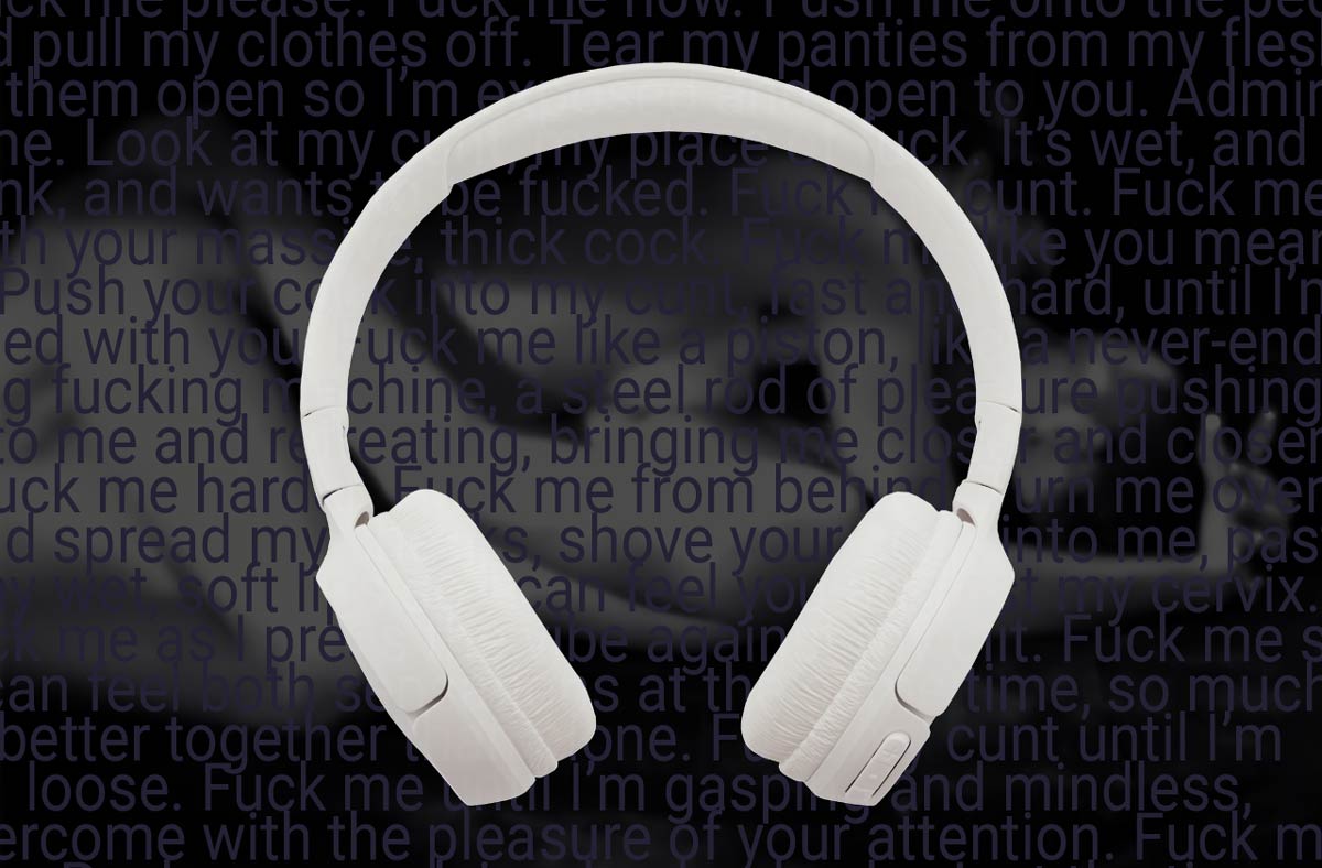 Audio porn - headphones over erotic fiction text