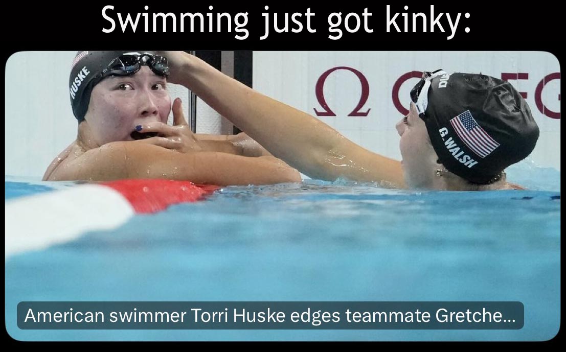 Swimming just got kinky: "American swimmer Torri Huske edges Gretchen Walsh" - pic of two swimmers embracing