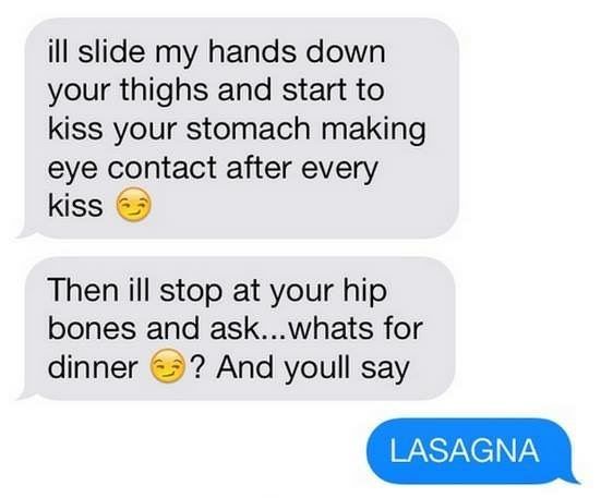 Sexy description of guy going down and then asking her what's for dinner.